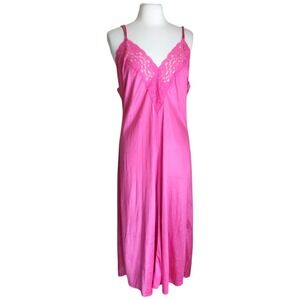 Vintage Sleepwear Peignoir Nightgown Slip‎ Dress Long XL 100% Nylon Hot Pink
